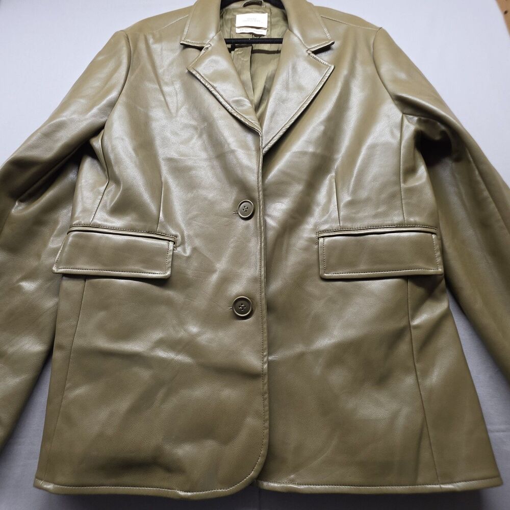 Urban Outfitters Women's M Faux Leather Blazer Olive Green 3-Button Vegan